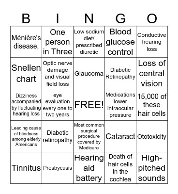 Vision and Hearing in Elderly Bingo Card