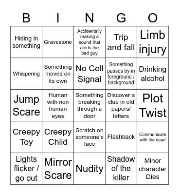 Horror Movie Cliche Bingo Card