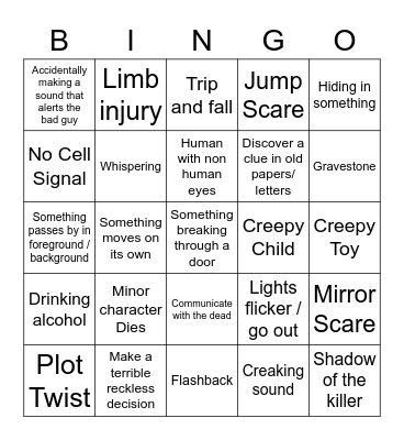 Horror Movie Cliche Bingo Card