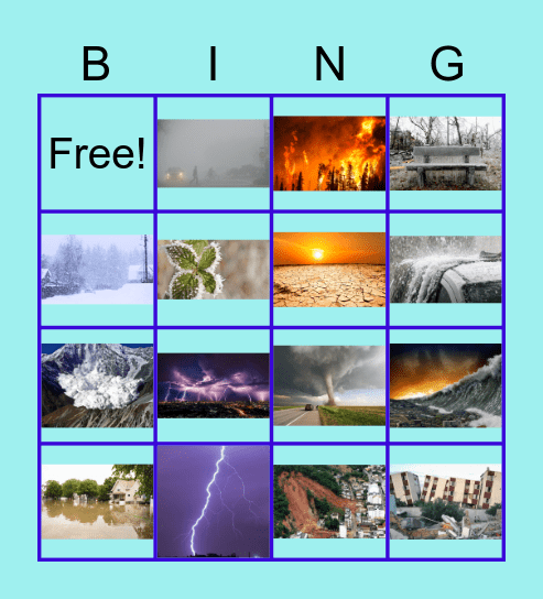 Natural Disasters and Weather Words Bingo Card