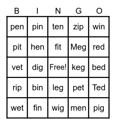 Phonics BINGO Card