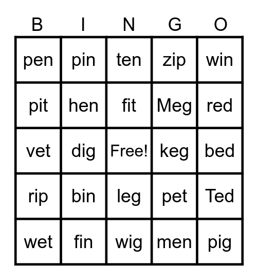 Phonics BINGO Card