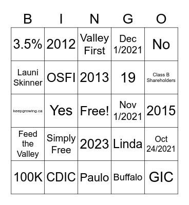 Federal Friday Bingo Card