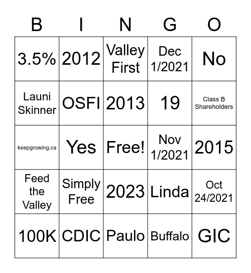 Federal Friday Bingo Card