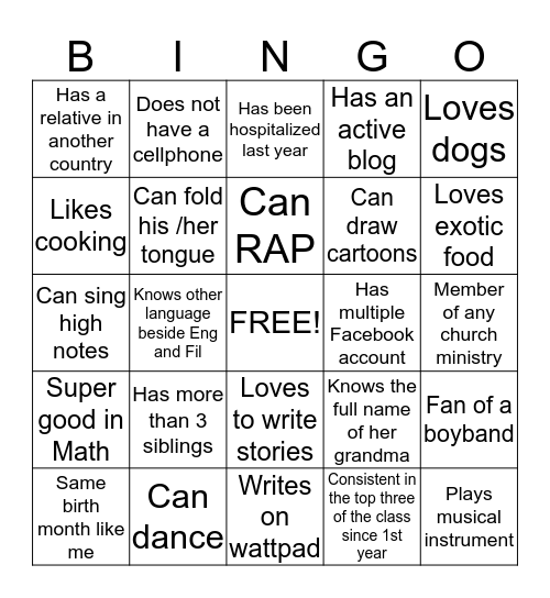 People Bingo Card