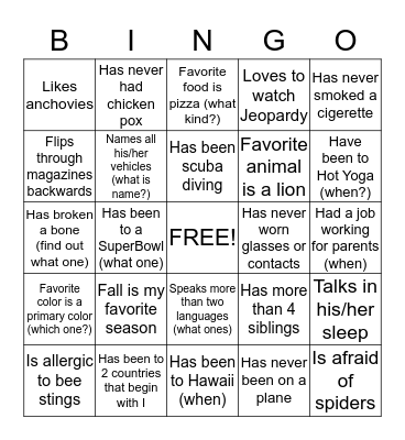 Ice Breaker BINGO Card