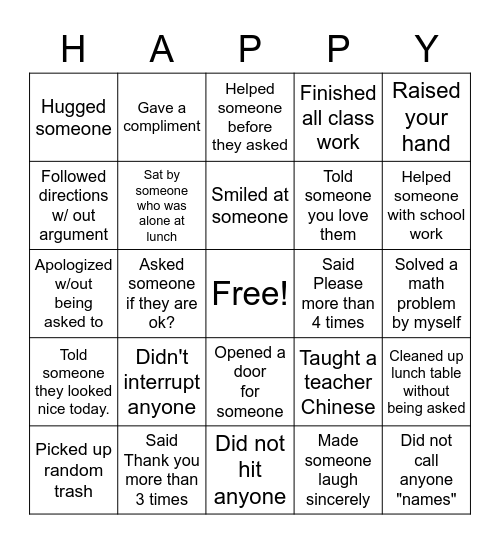 I Choose to Be Kind Bingo Card