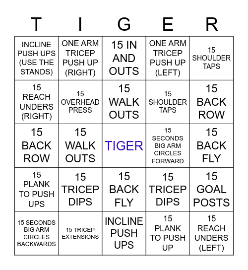 TIGER - UPPER Bingo Card