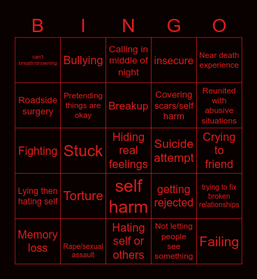 My Sad Bingo Card