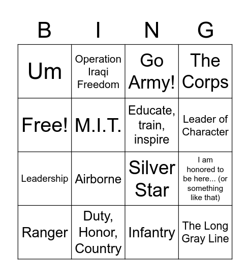 Nininger Award Dinner Bingo Card