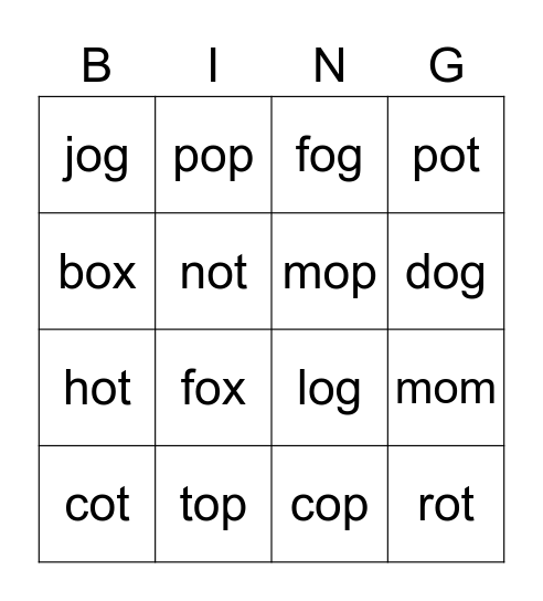 Short o Bingo Card