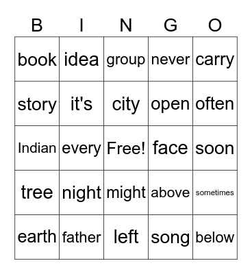Fry-3rd list, 25-50 Bingo Card