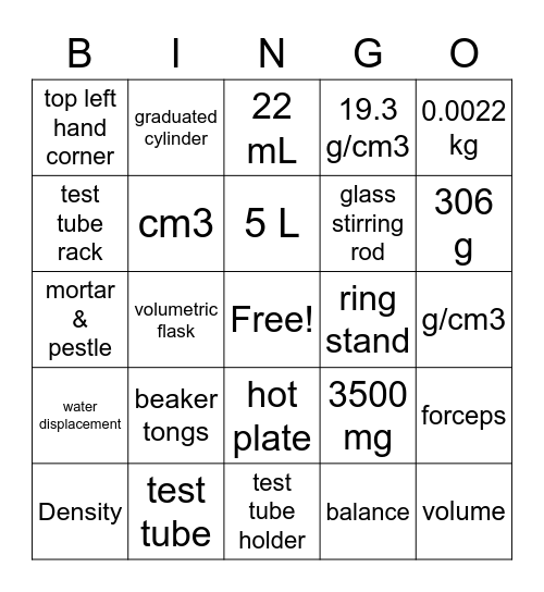 Scientific Measurements Bingo Card