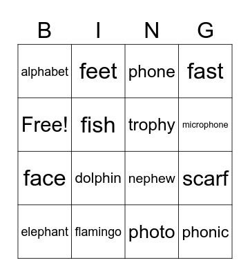 PHONIC SOUNDS Bingo Card
