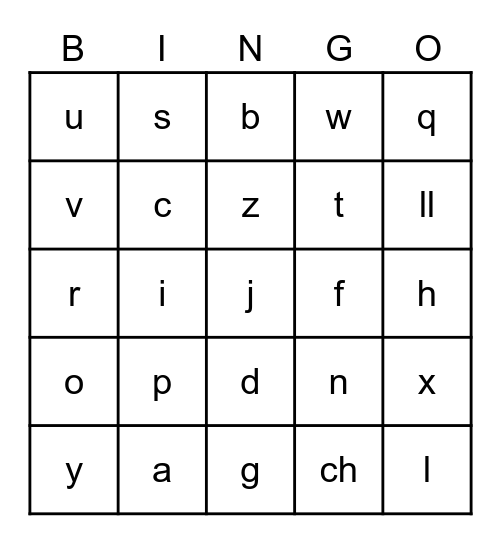 Spanish Alphabet Bingo Card