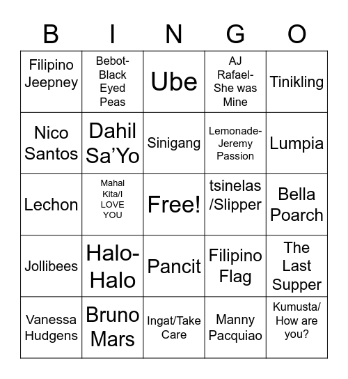 FilAm Bingo Card! Bingo Card