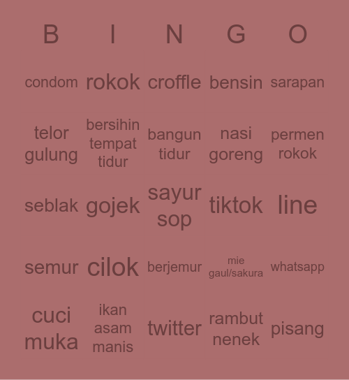 nini Bingo Card