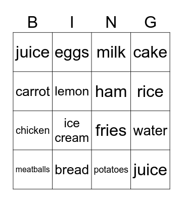 Unit Vocabulary Bingo Card