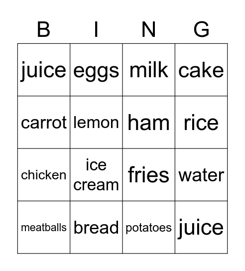 Unit Vocabulary Bingo Card