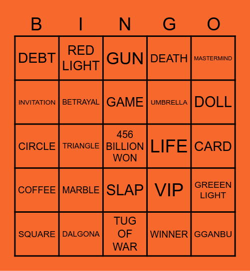 #FASquidGamesAndChill2021 Bingo Card