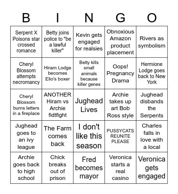 Riverdale Bingo Season 4 Bingo Card