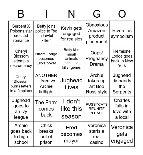 Riverdale Bingo Season 4 Bingo Card