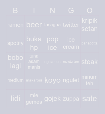 junk Bingo Card