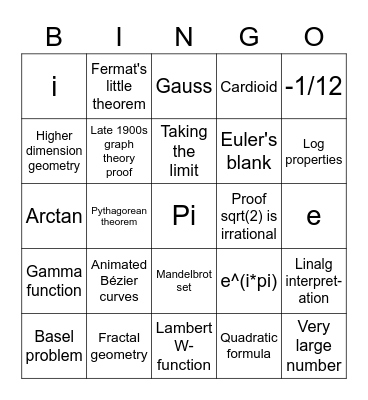 Every Math video Bingo Card