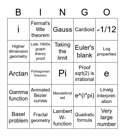 Every Math video Bingo Card