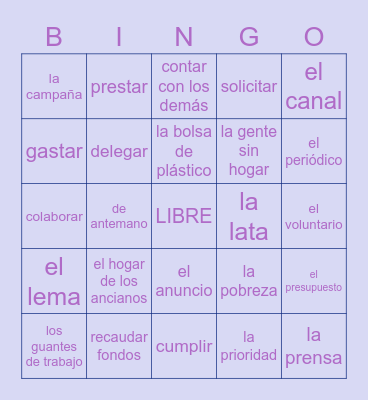 Vocabulario 2.1 Bingo Card