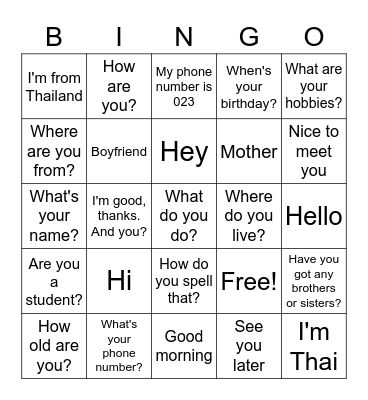 Introductions Bingo Card
