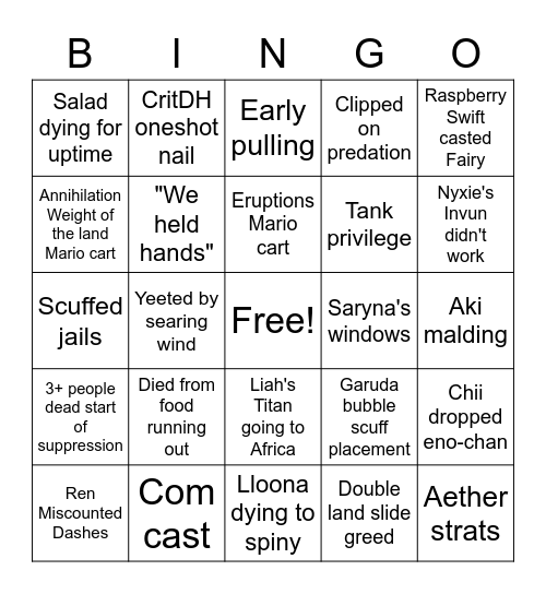 Xiota UwU Bingo Card