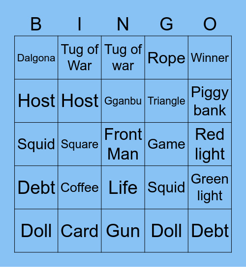 #FASquidGamesAndChill2021 Bingo Card