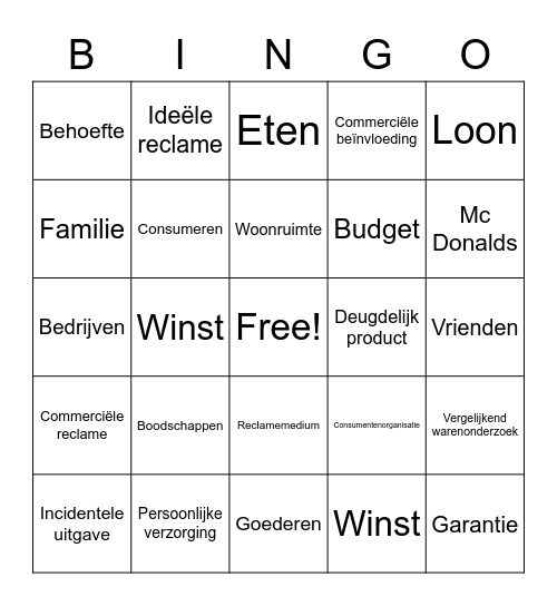 Herfstvakantie Bingo GTH/HV/BK Bingo Card