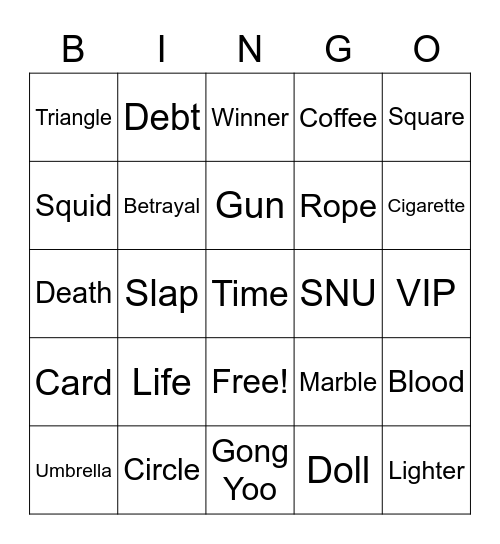 #FASquidGamesAndChill2021 Bingo Card