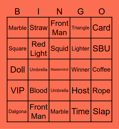#FASquidGamesAndChill2021 Bingo Card