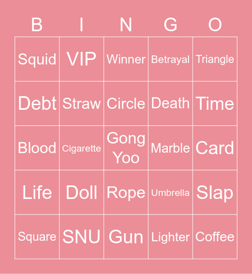 #FASquidGamesAndChill2021 Bingo Card