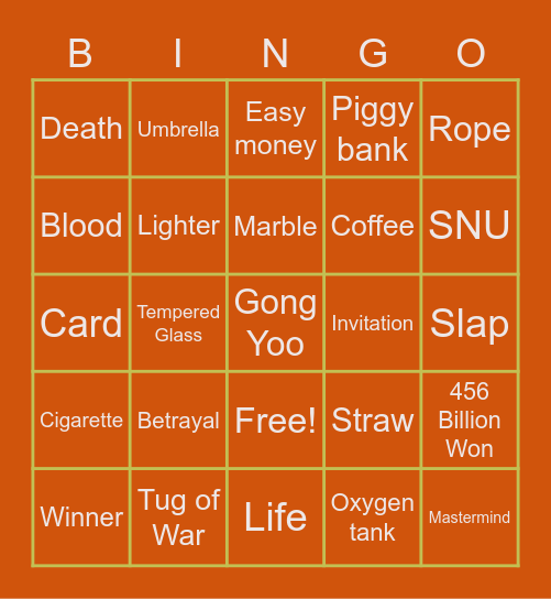 #FASquidGamesAndChill2021 Bingo Card