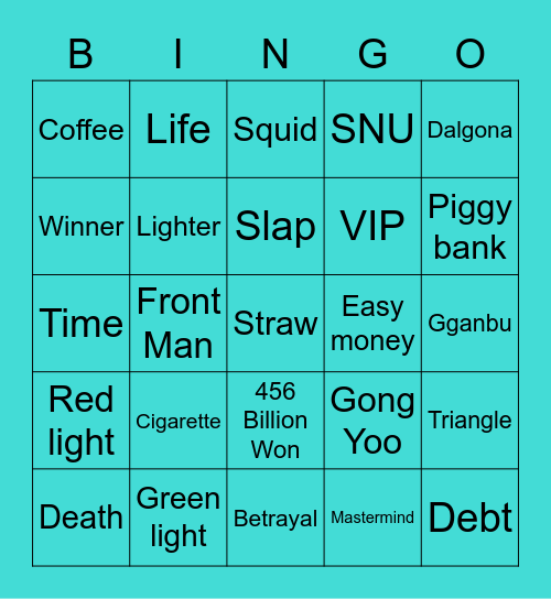 #FASquidGamesandChill2021 Bingo Card