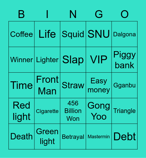 #FASquidGamesAndChill2021 Bingo Card