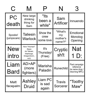 Critical Role Campaign 3!!! Bingo Card
