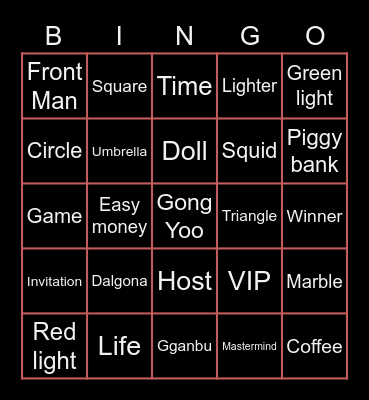 #FASquidGamesAndChill2021 Bingo Card