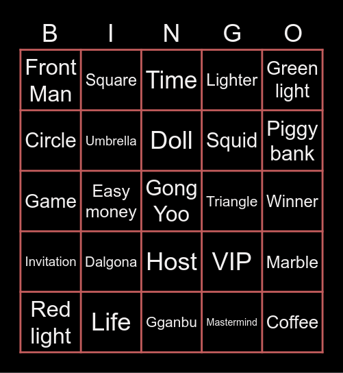 #FASquidGamesAndChill2021 Bingo Card