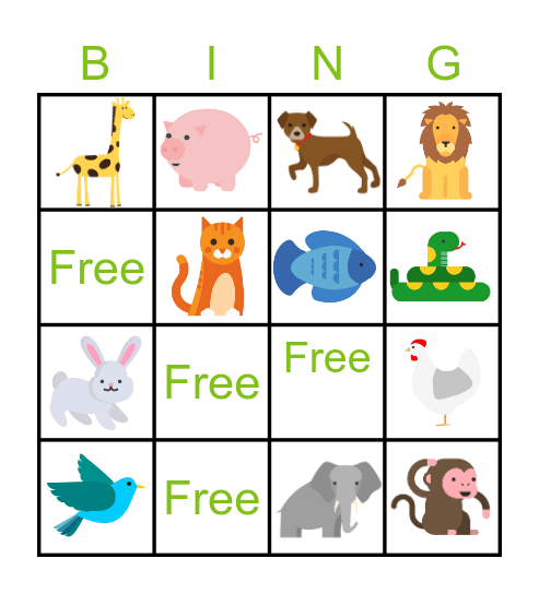 Animal Bingo Card