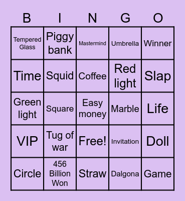 #FASquidGamesAndChill Bingo Card
