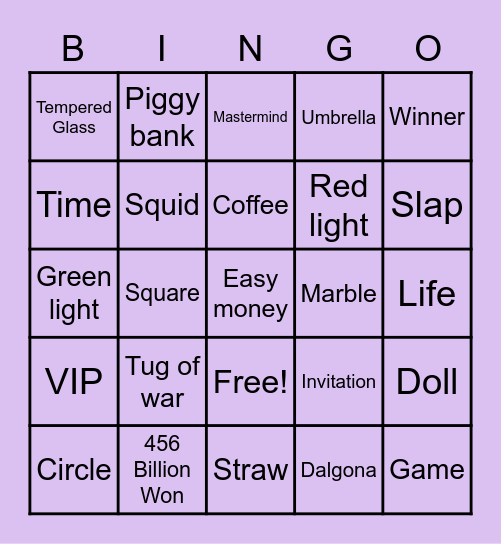 #FASquidGamesAndChill Bingo Card