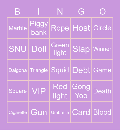 #FASquidGamesAndChill2021 Bingo Card