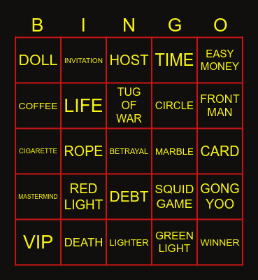 #FASquidGamesandChill2021 Bingo Card