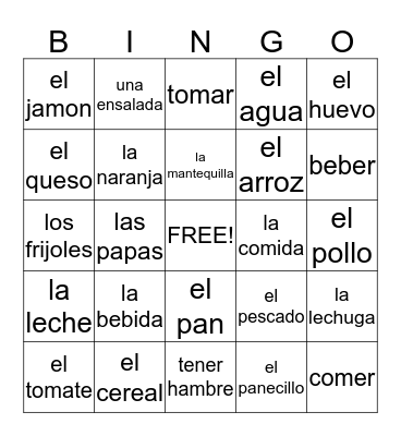 Food Bingo Card