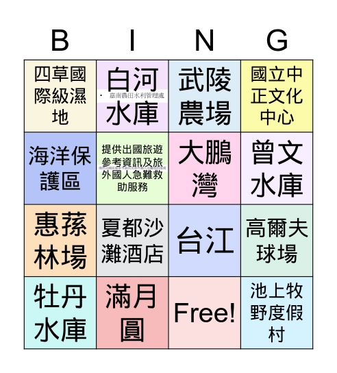 休一B 觀光學 Oct. 22, 2021 V1 Bingo Card